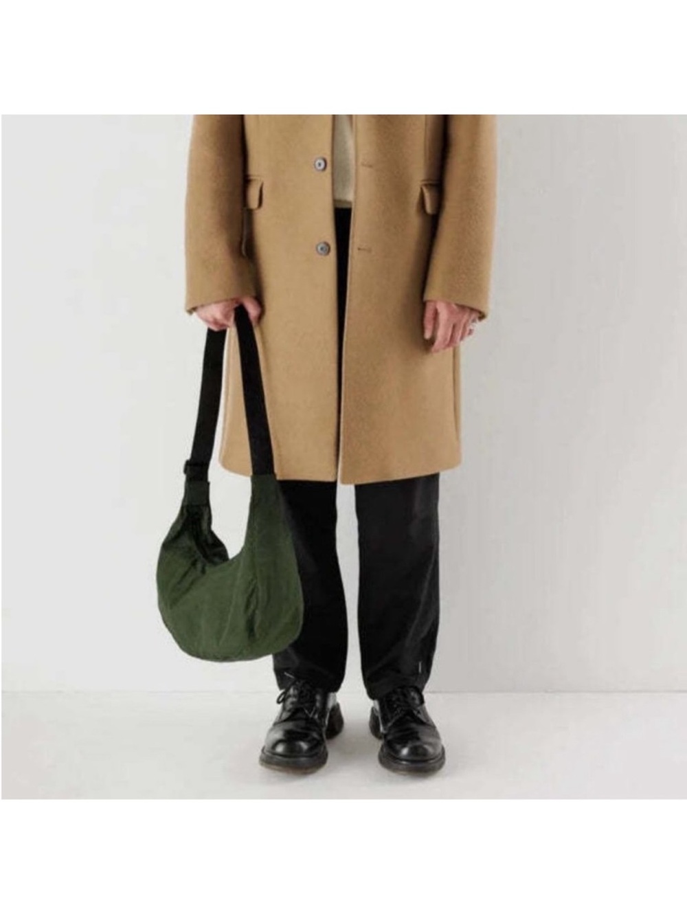 BAGGU Green Nylon Crescent Crossbody Bag with Adjustable Strap